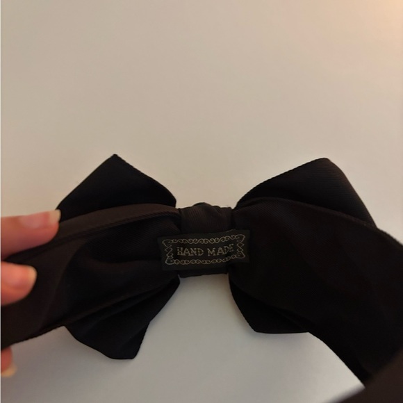 Handmade Black Satin Bow with Logo - Picture 2 of 7